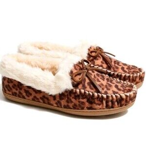 NEW J.Crew Leopard Calf Hair Moccasin Faux Fur Lined Slipper Shoes AF727 Size 6